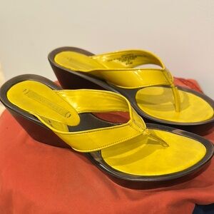 Yellow and brown sandals/ man made leather